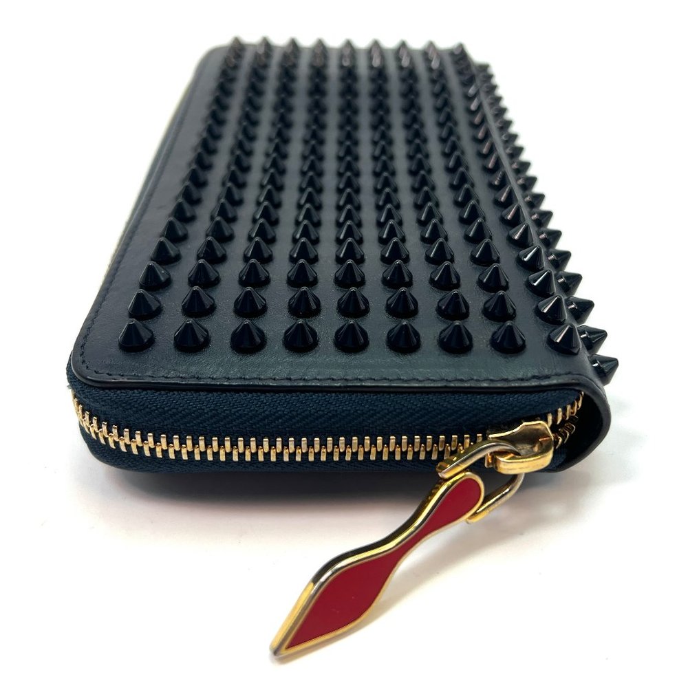 Christian Louboutin Panettone Spike Studs Zip Navy Blue Leather Wallet